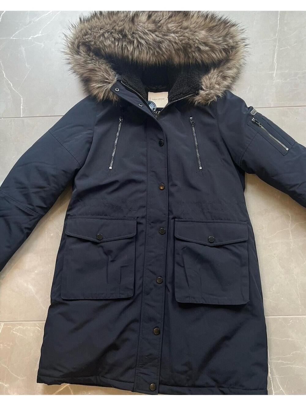 Lucky Brand $298 Dark Indigo Faux Fur Hood Womens Parka Coat Size Small - Picture 4 of 10